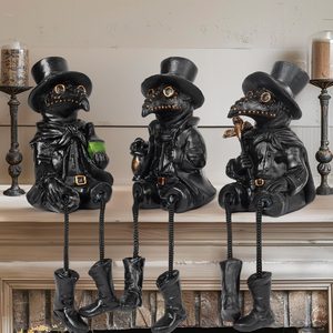Oakmere 3 Pcs Halloween Plague Doctor with Dangling Legs Figurines Decoration, Black