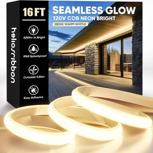 NestlyCo COB Led Neon Rope Lights 110-120V AC, 2800K Warm White, 16ft