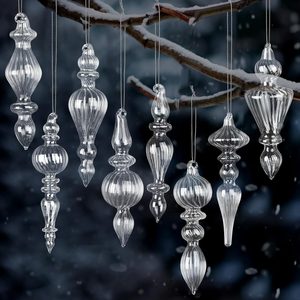 Aldernest 8 Pcs 6 Inch Mercury Glass Finial Christmas Ornaments, Clear