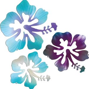 VelloHome 3 Pcs Hawaiian Tropical Wall Decor, Blue Purple, 9.8,8.7,7.9 inch, Blue purple, Purple, Blue