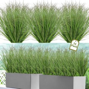 Ashenby 24 Bundles Green Artificial Grass Plants Outdoor 20 Inch Tall Fake Shrubs, 0.36 kg