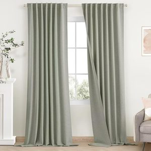 Barleyfield 100% Blackout Linen Sage Green Living Room Curtains 52 Wx84 L, 1.5 kg, Light Sage Green