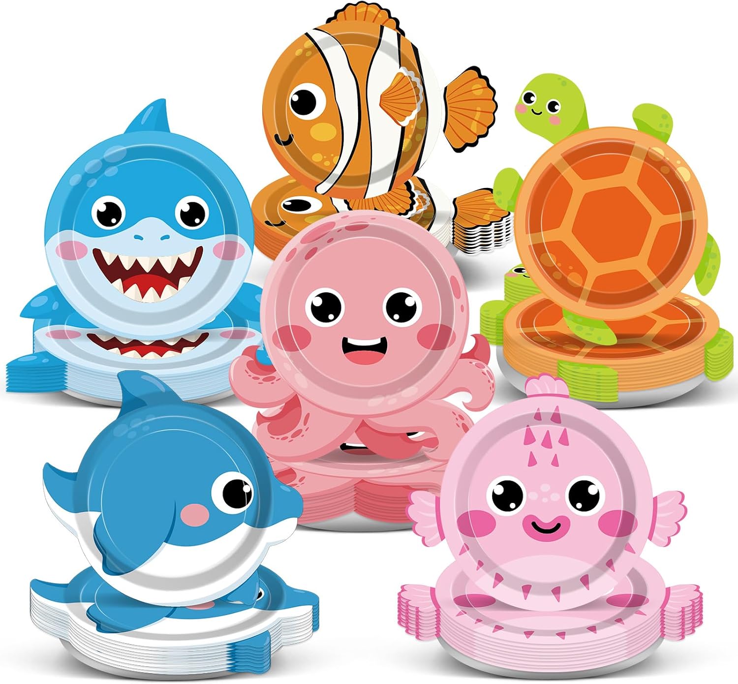 Ashenby 60Pcs Sea Animal Paper Plates Under the Sea Plates 7" Kids Dessert Plate Ocean Party Supplies Underwater Creatures Disposable Tableware with
