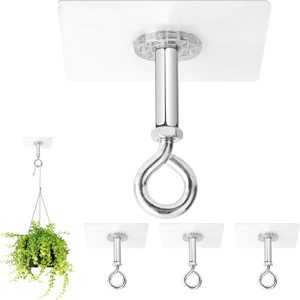 Copperlyn Adhesive Ceiling Hooks 4 Pack, Hold 25lbs, Heavy Duty for Hanging Plants, 0.3 kg, Silver