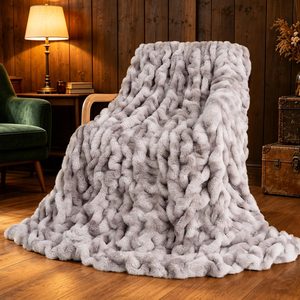 Barleyfield 700GSM Faux Fur Throw Blanket, Ruched Soft Fuzzy Blankets, Warm Cozy, 1.49 kg, 50"x60", Taupe