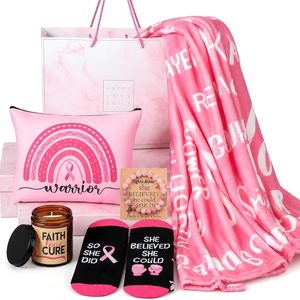 Ashenby 8 Pcs Breast Cancer Survivor Gifts for Women, Cancer Care Packages, 3.5 pounds, 50" x 60", Pink