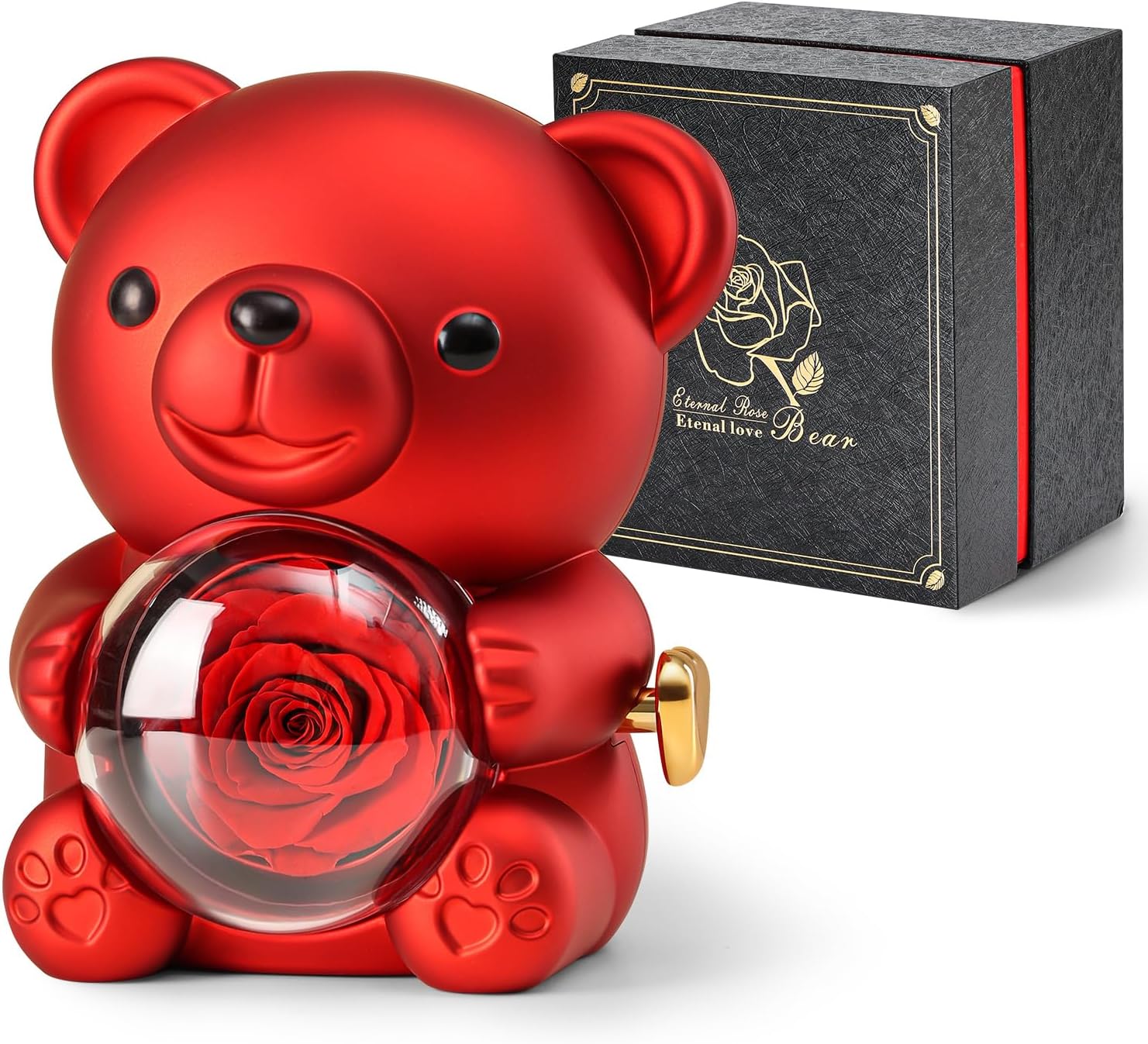 Aldernest Cute Teddy Bear with Preserved Rose - A Real Rose Flower in Bear with Elegant Gift Box - Romantic Gift for Her in Mother's Day, Weddings