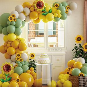 Barleyfield Sunflower Balloon Garland Arch Kit 149Pcs Mustard Yellow and Sage Green Latex Balloons with Sunflower Foil Balloons for Sunshine Sunflower