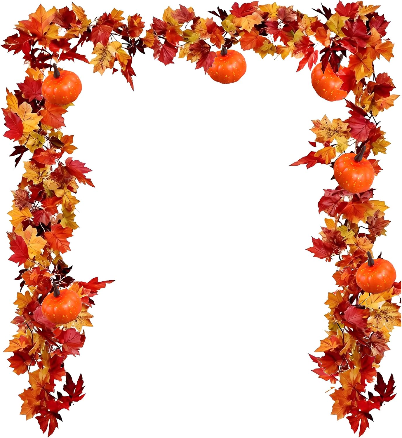 VelloHome Fall Garland with Pumpkins, 2Pack 6.6 FT Maple Leaf Vines for Home Decor, Fall Color