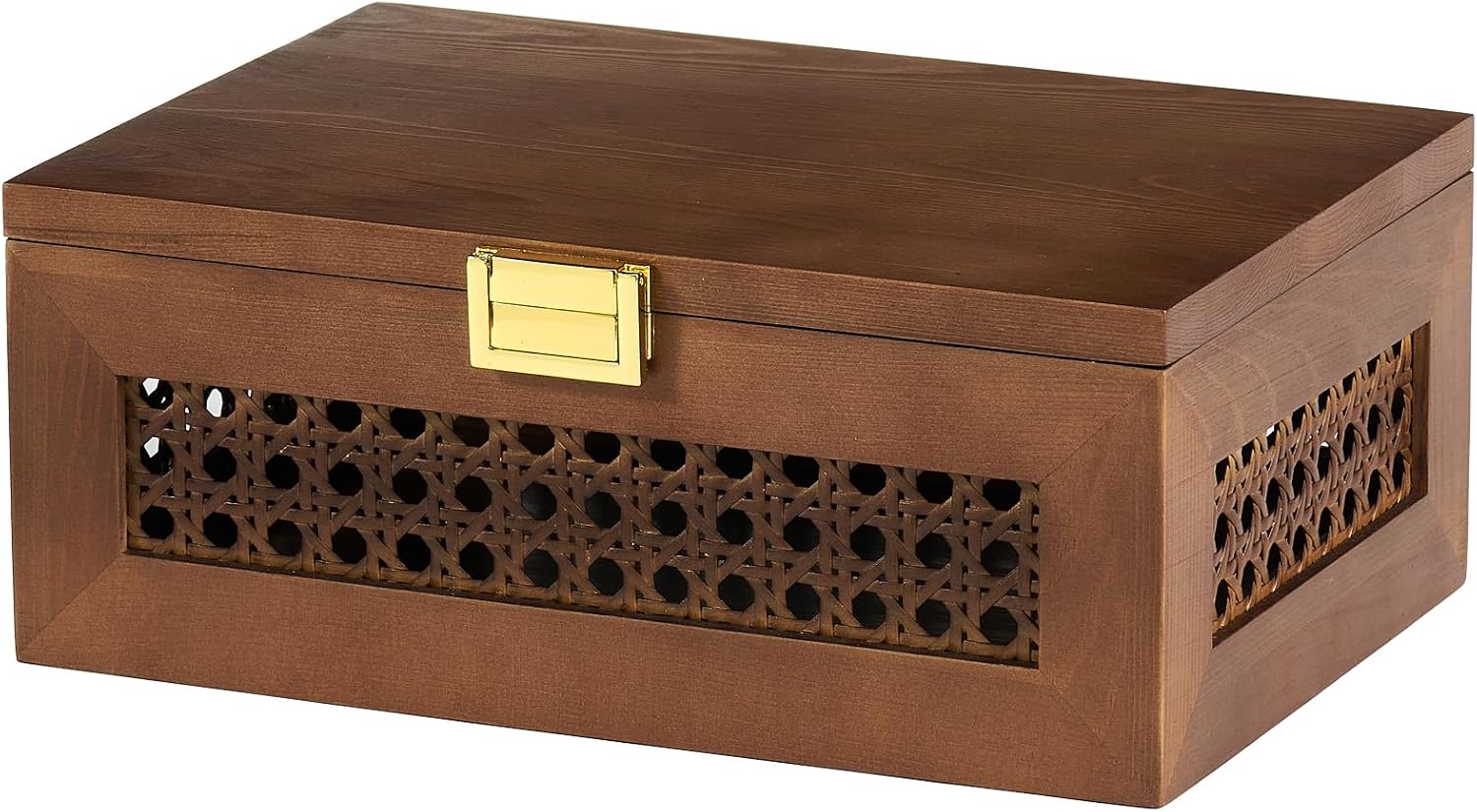 Aldernest Decorative Rattan Storage Boxes Baskets with Lid Wooden Frame, 0.72 kg, Walnut