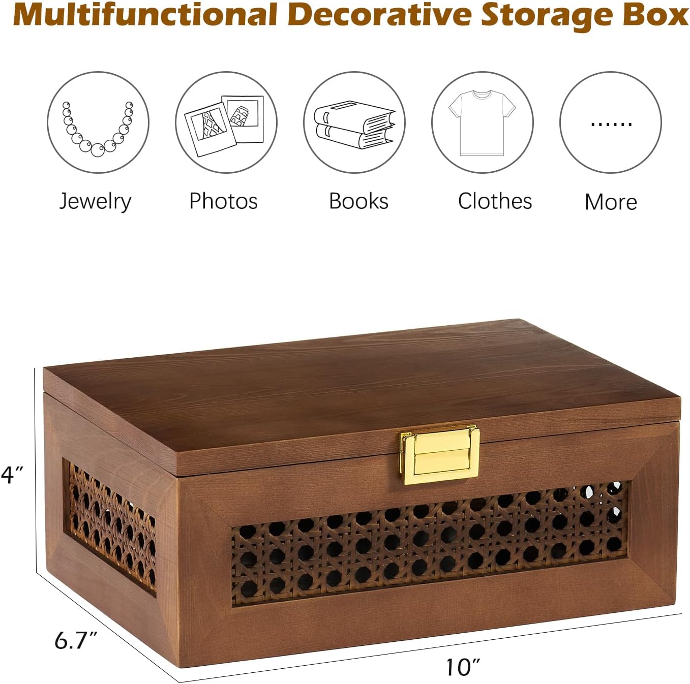 Aldernest Decorative Rattan Storage Boxes Baskets with Lid Wooden Frame, 0.72 kg, Walnut