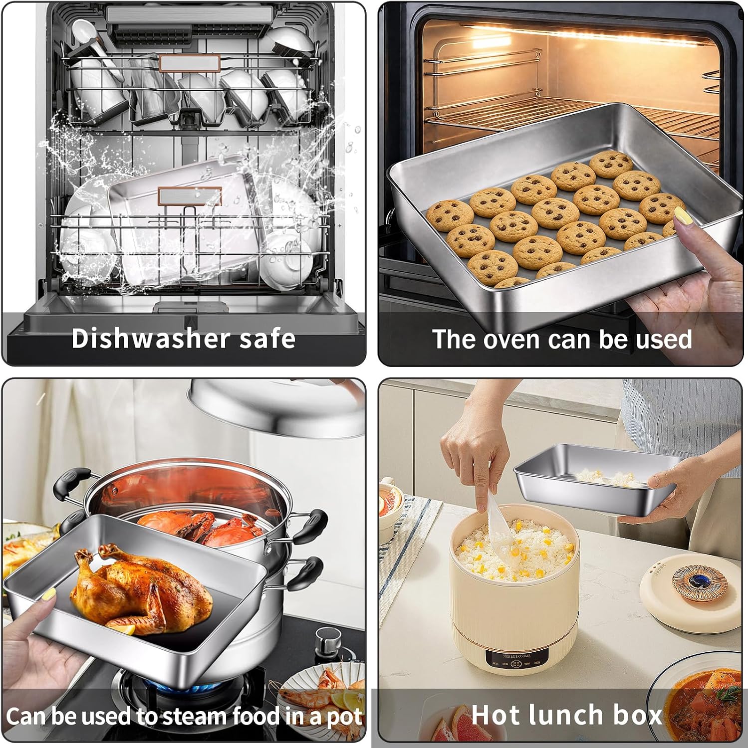 Aldernest Stainless steelFood Storage Containers setsstorage box with lidfreezer FrozenKitchen tray with lidOven plateSide dish plate Freezer &