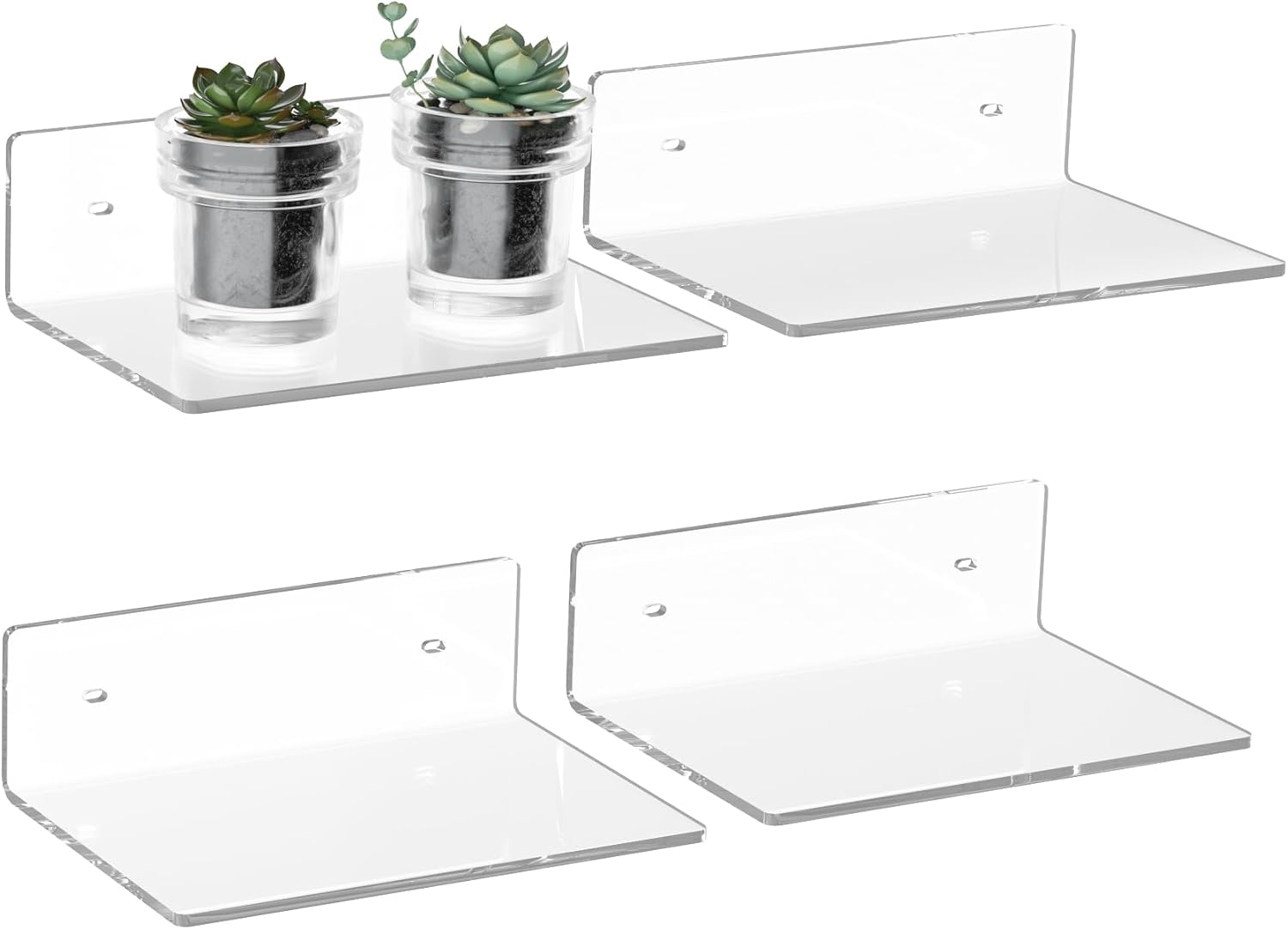 Rowanmere 9 Inch Clear Wall Shelves, Acrylic Small Floating Shelf, 2.1 pounds, 4 Count