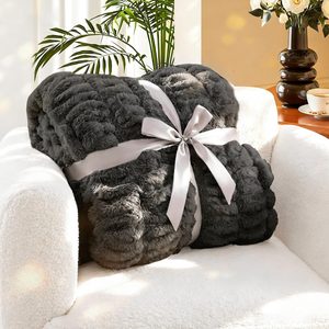 Tanglewick Ultra-Soft Faux Rabbit Fur Throw Blanket 60"x80", Dark Grey