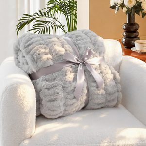Tanglewick Ultra-Soft Faux Rabbit Fur Throw Blanket 60"x80", Light Grey