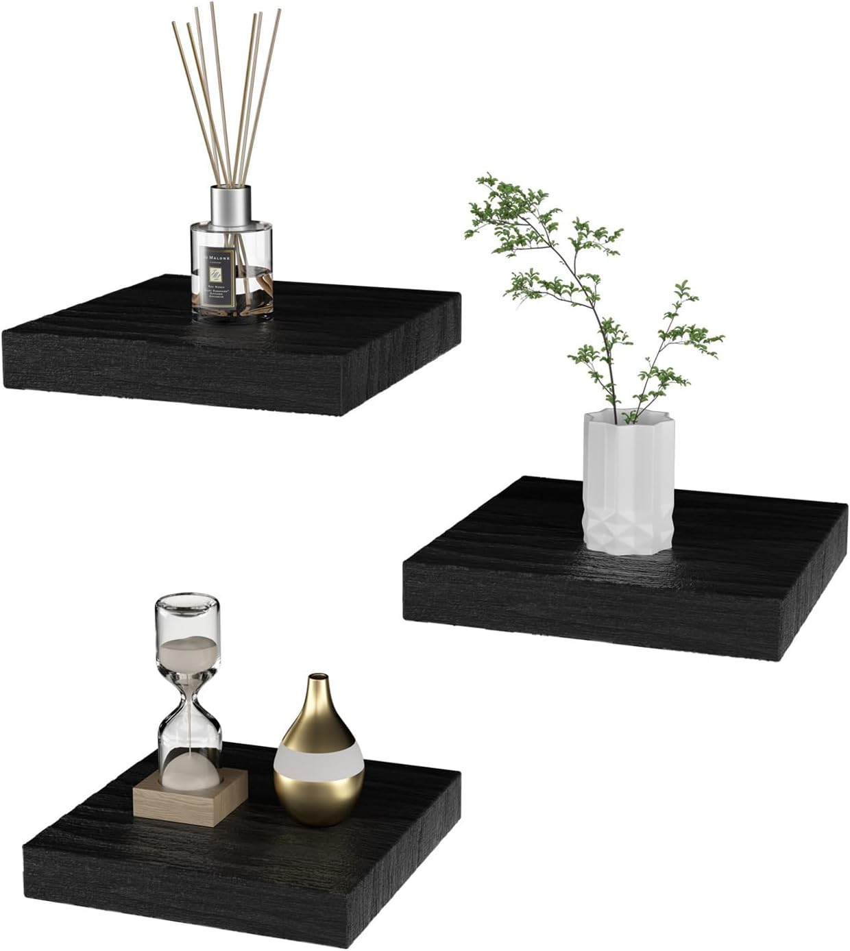 NestoraHome Small Floating Shelves for Wall - 6 Inch Mini Square Black Shelves for Bedroom, 1.6 pounds, 3 Count