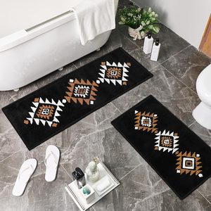 Ashenby 2pcs Western Bathroom Rug Set, Non Slip Microfiber Mats, 3.4 pounds, 17 x 47 inches (Large), 16 x 29 inches (Small), Black