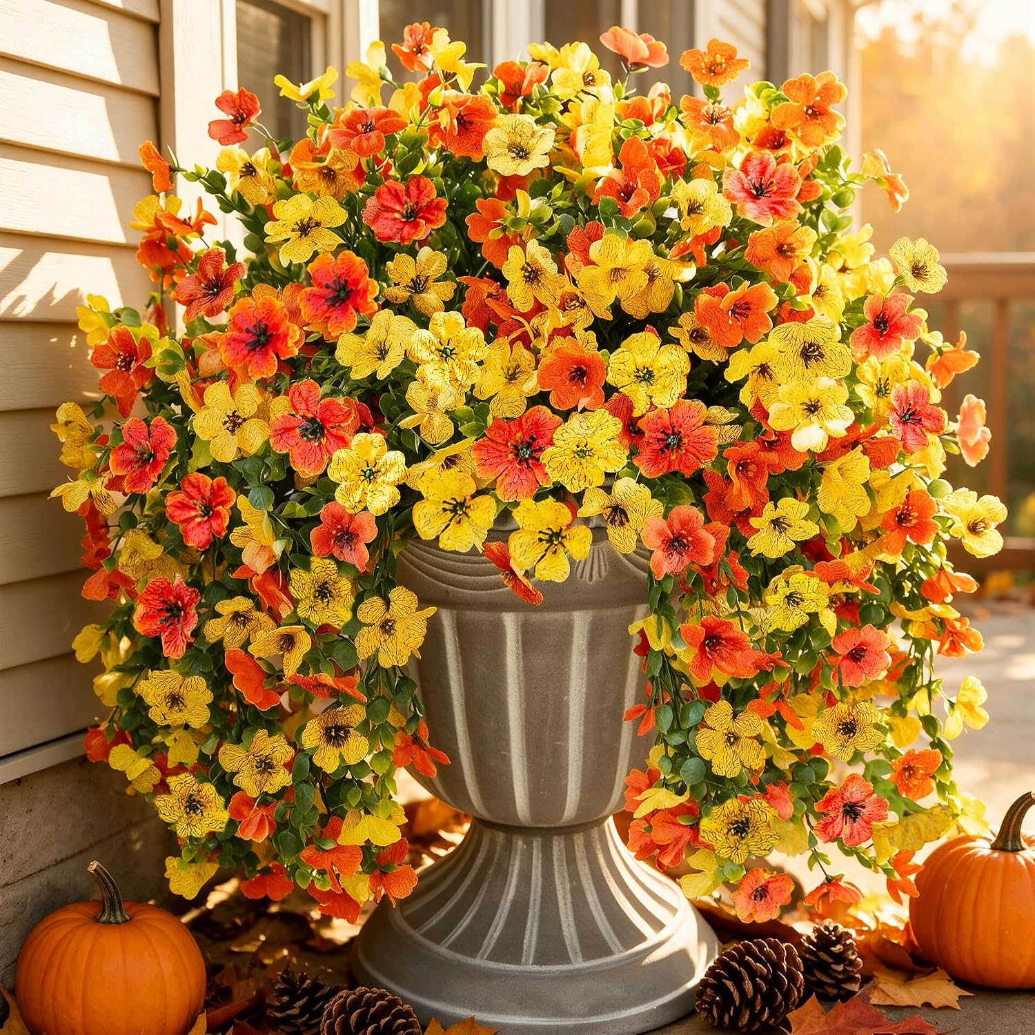 Ashenby Artificial Flowers for Outdoors Fake Mums Hanging Plants Decor, 0.23 kg, Orangeyellow