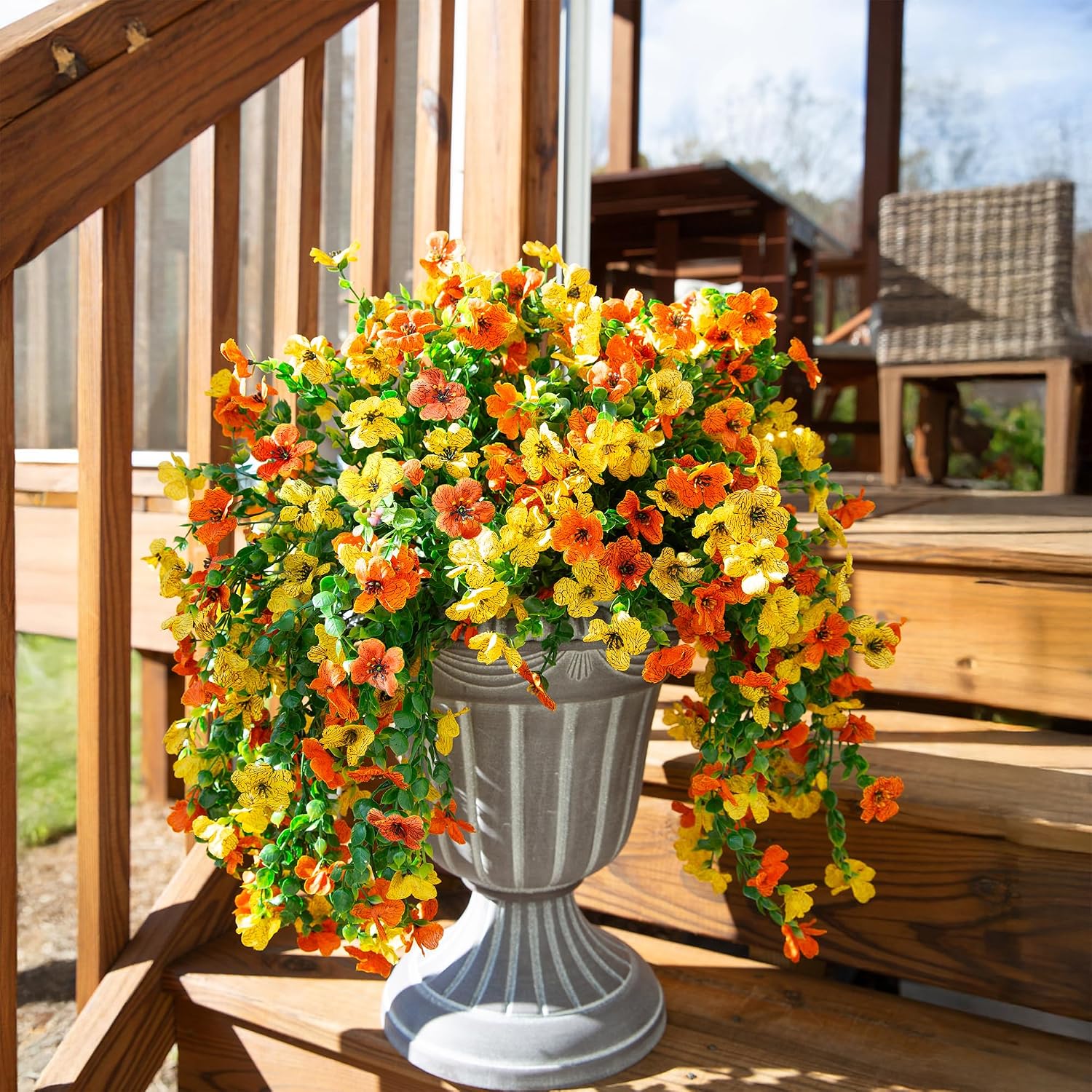 Ashenby Artificial Flowers for Outdoors Fake Mums Hanging Plants Decor, 0.23 kg, Orangeyellow