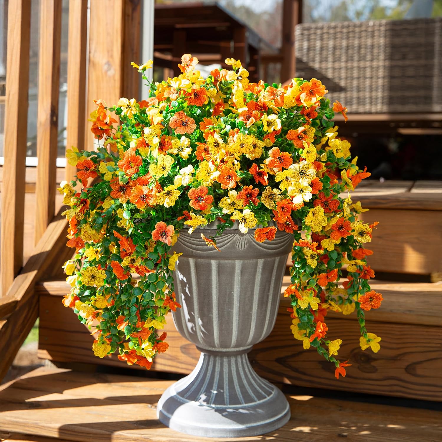 Ashenby Artificial Flowers for Outdoors Fake Mums Hanging Plants Decor, 0.23 kg, Orangeyellow