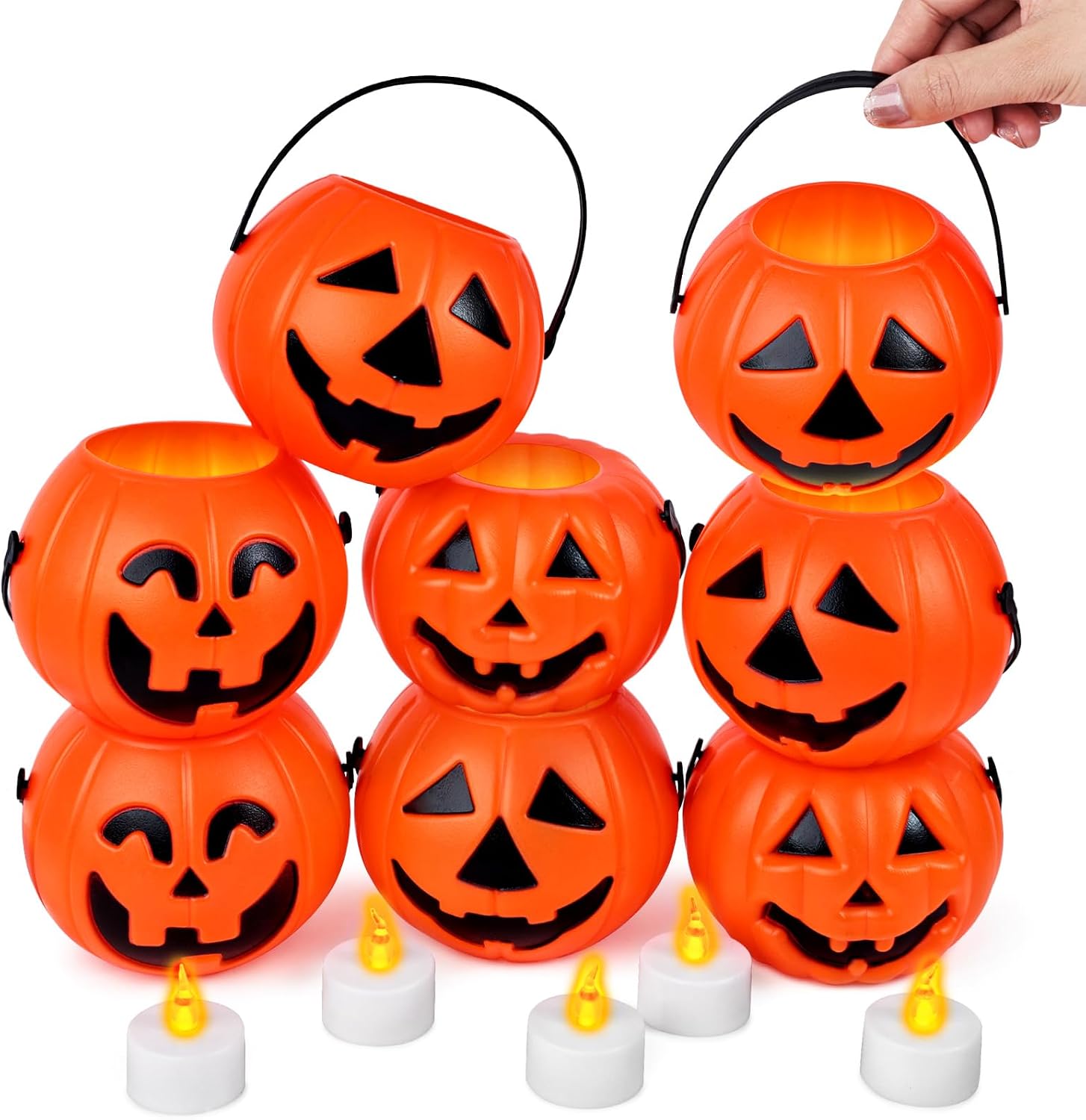 Aldernest 8PCS Halloween Pumpkin Buckets, 0.42 kg, Orange