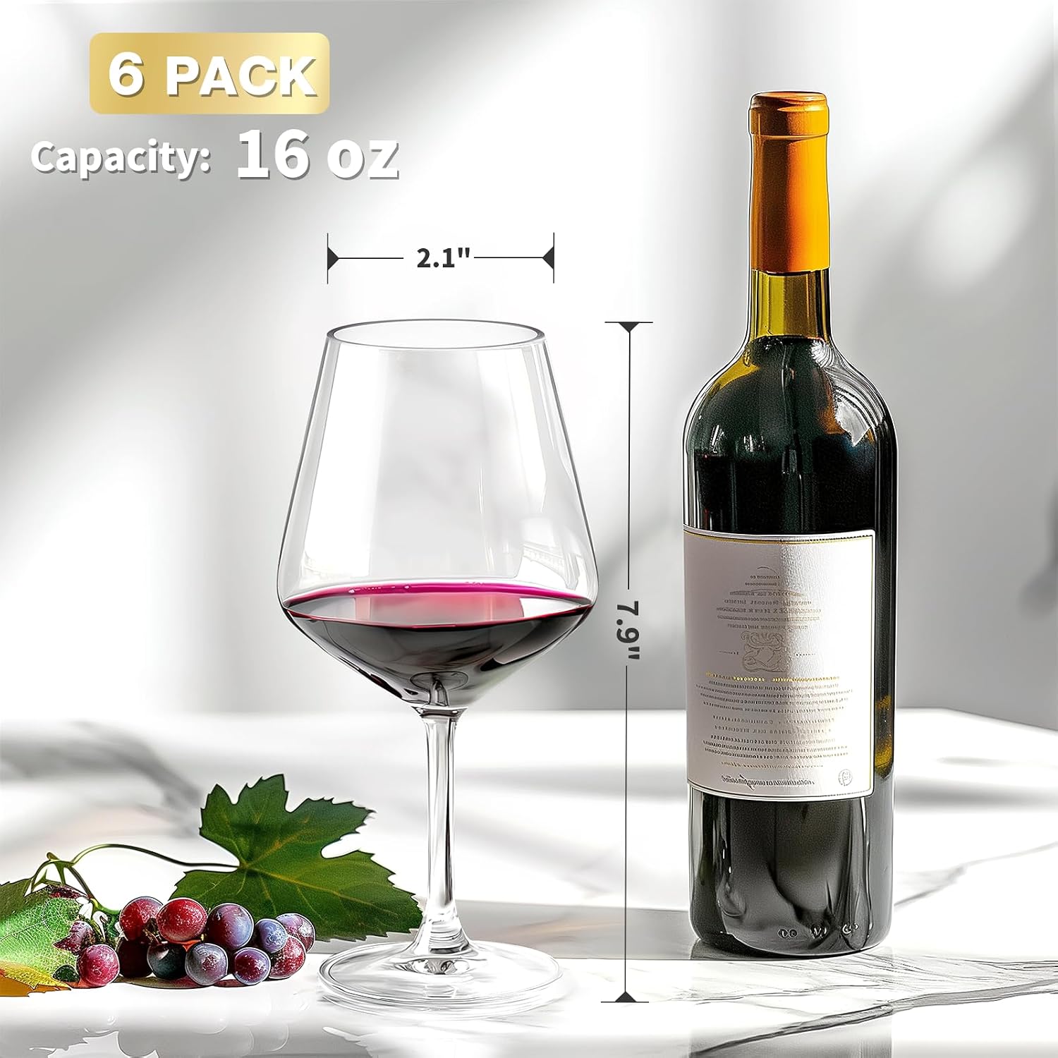 Barleyfield Unbreakable Wine Glasses Set of 6, 16 oz Plastic Wine Glasses with Stem, 0.65 kg, Clear