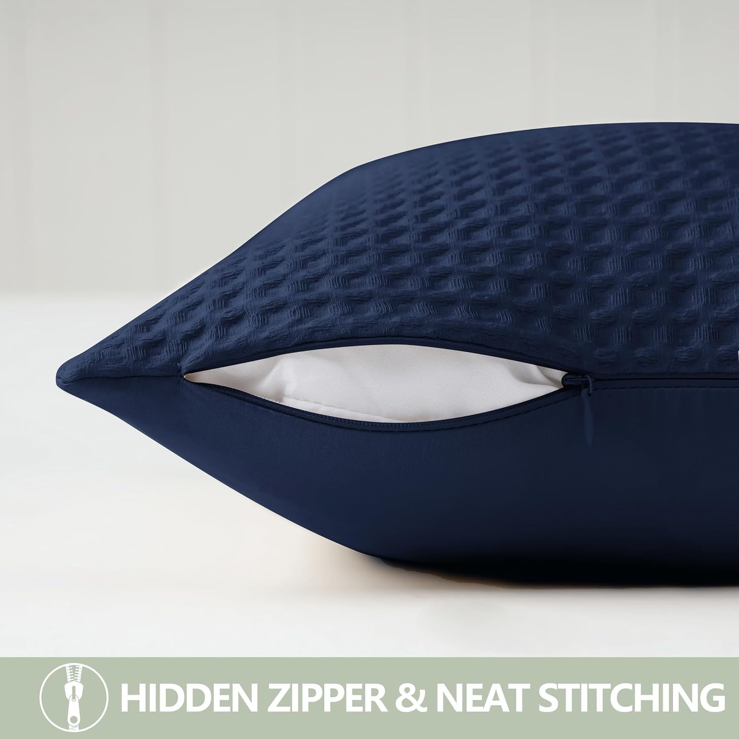 Aldernest 100% Egyptian Cotton 600 TC Waffle Weave Throw Pillow Covers 2 Pack, 26" x 26" (Pack of 2), Navy Blue