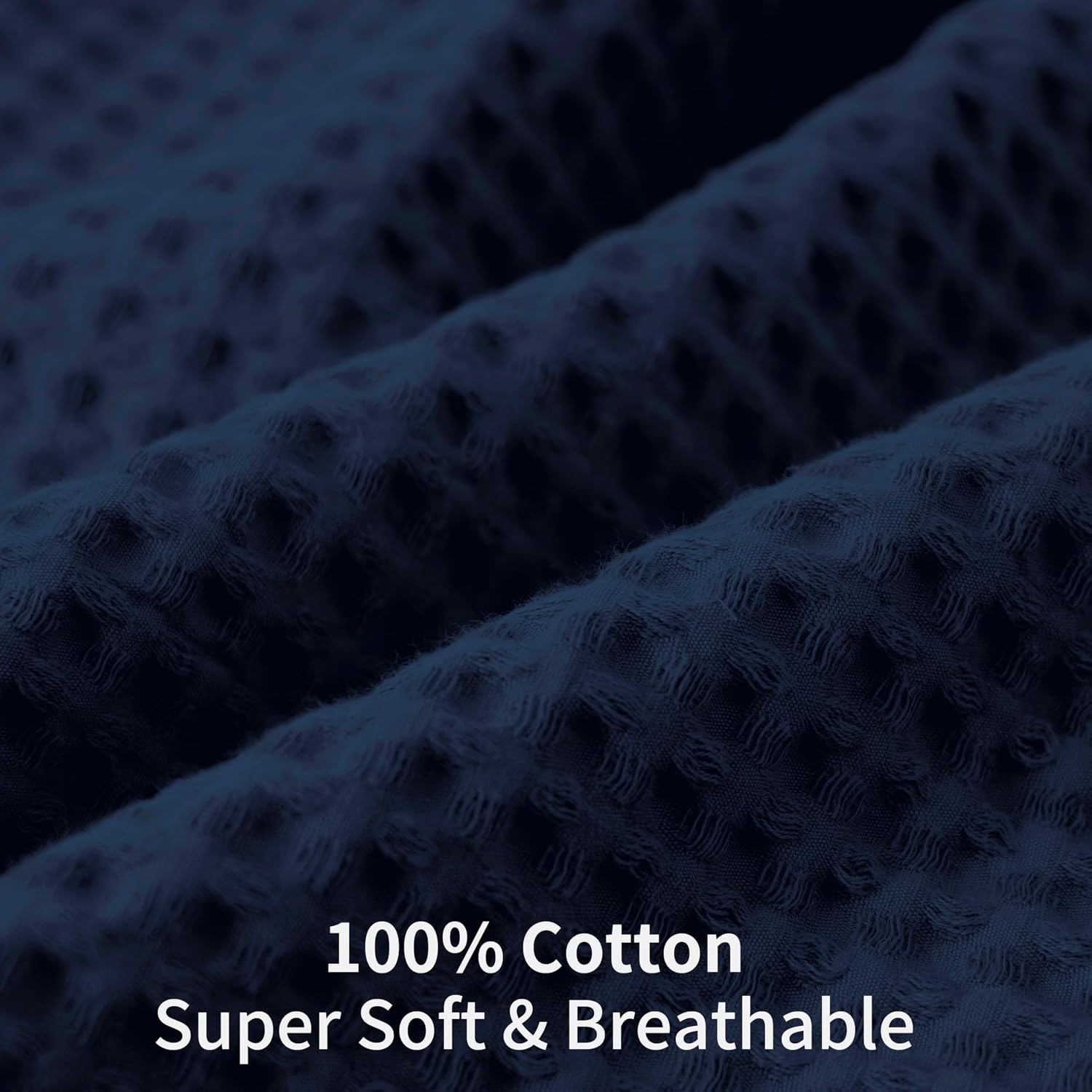 Aldernest 100% Egyptian Cotton 600 TC Waffle Weave Throw Pillow Covers 2 Pack, 26" x 26" (Pack of 2), Navy Blue