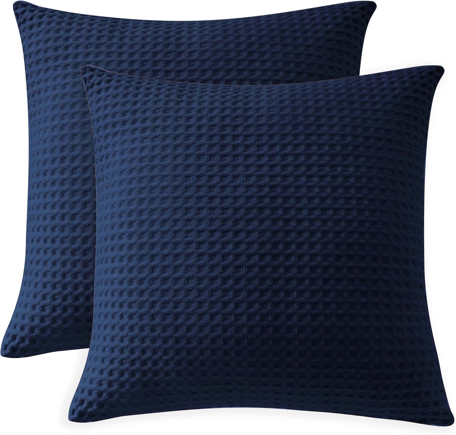 Aldernest 100% Egyptian Cotton 600 TC Waffle Weave Throw Pillow Covers 2 Pack, 26" x 26" (Pack of 2), Navy Blue