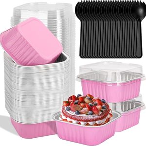 Ashenby 60 Pack 10oz Mini Disposable Cake Pans with Lids, 703 g, Pink