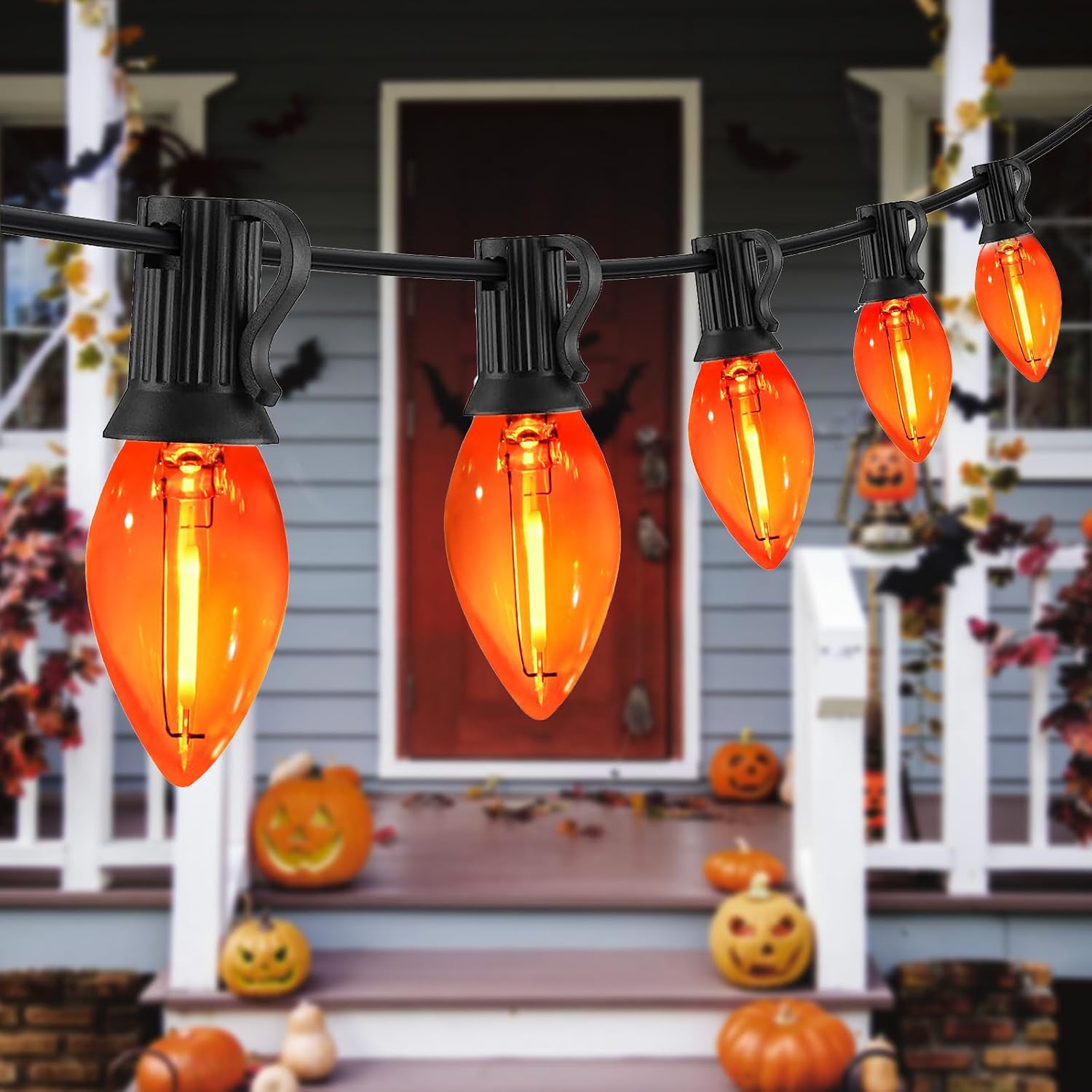 Lintonhome 25FT C7 Orange LED Halloween String Lights, Waterproof Outdoor