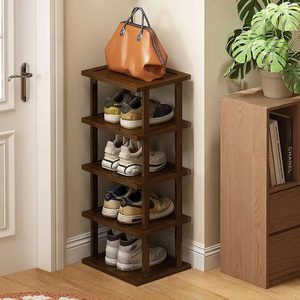 Aldernest Vertical Shoe Rack - Tall Narrow Shoe Rack Organizer for Small Spaces, 2.2 pounds, 5-tier, Brown