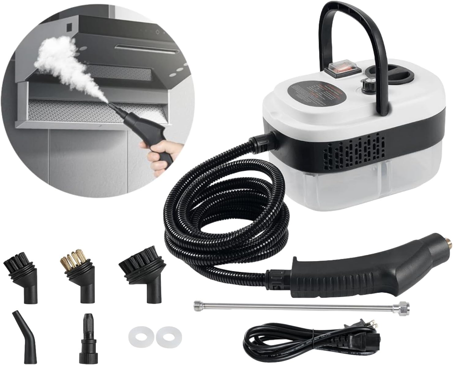 CozyWick 7 in 1 Steam Cleaner 2500W High Pressure Steamer for Cleaning, Black White