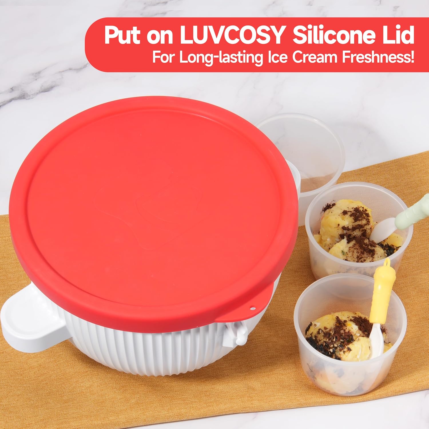 Aldernest Silicone Lid for KitchenAid 2-QT Ice Cream Mixer Bowl, 0.26 kg, red