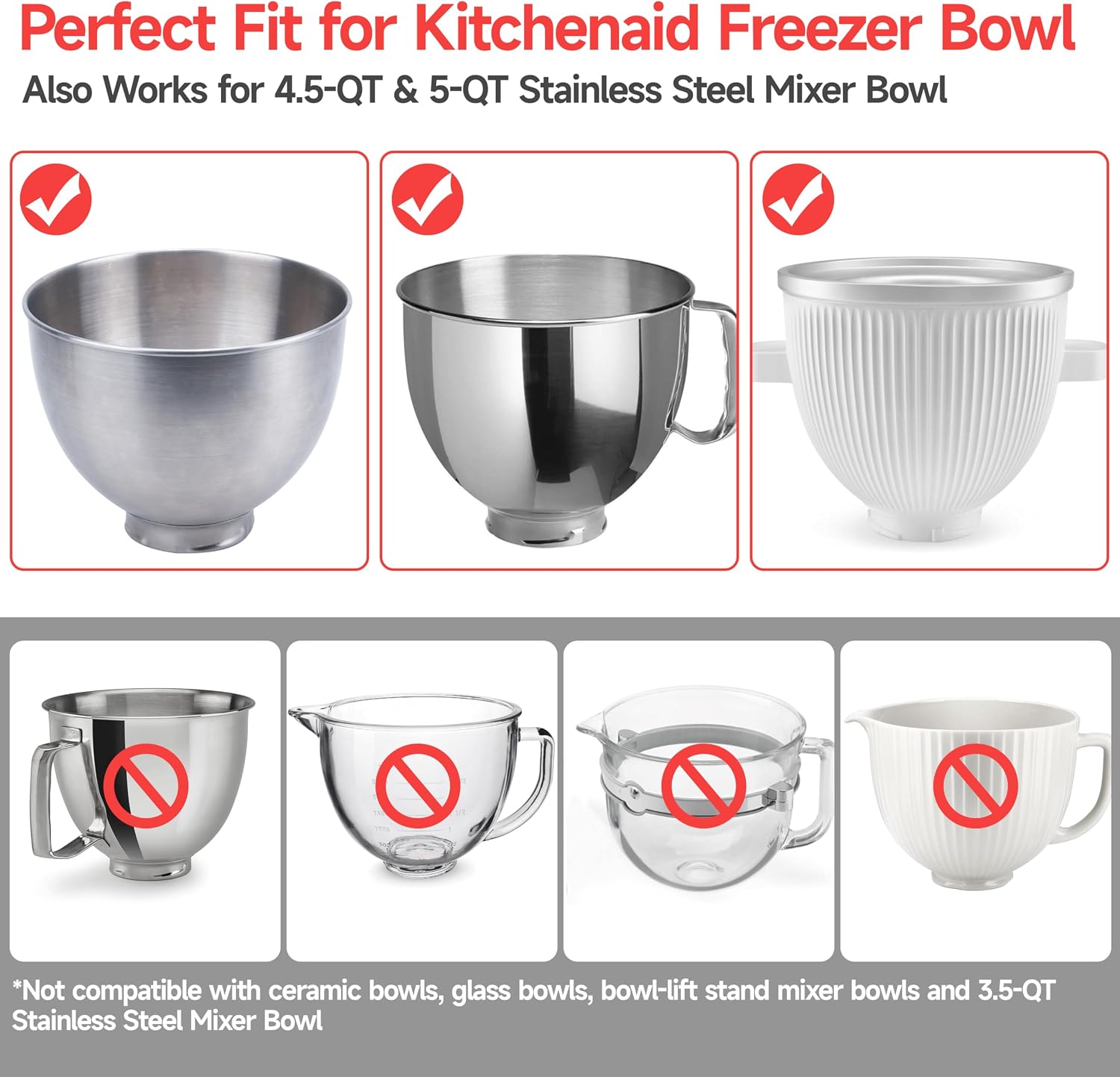 Aldernest Silicone Lid for KitchenAid 2-QT Ice Cream Mixer Bowl, 0.26 kg, red