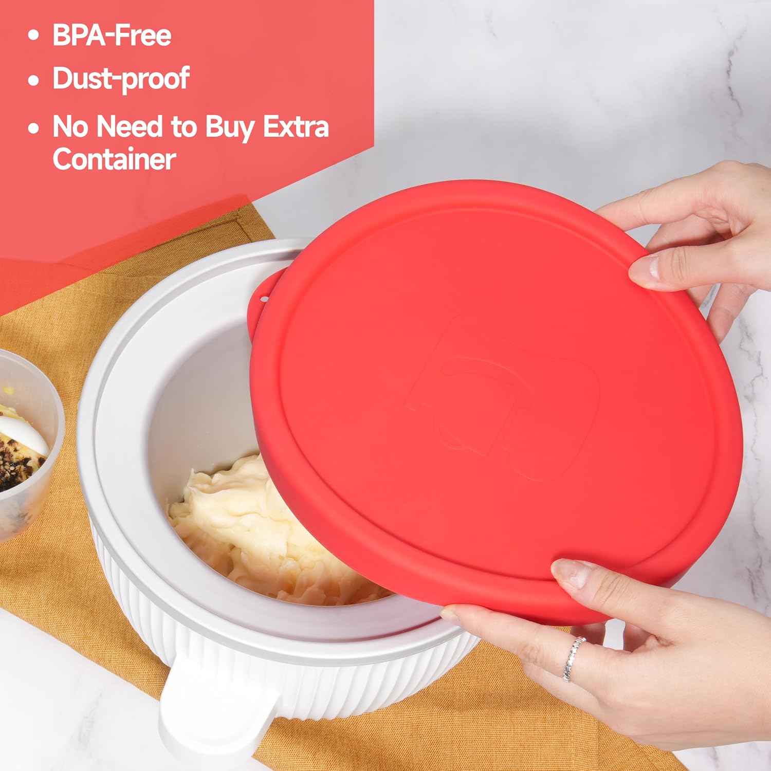Aldernest Silicone Lid for KitchenAid 2-QT Ice Cream Mixer Bowl, 0.26 kg, red