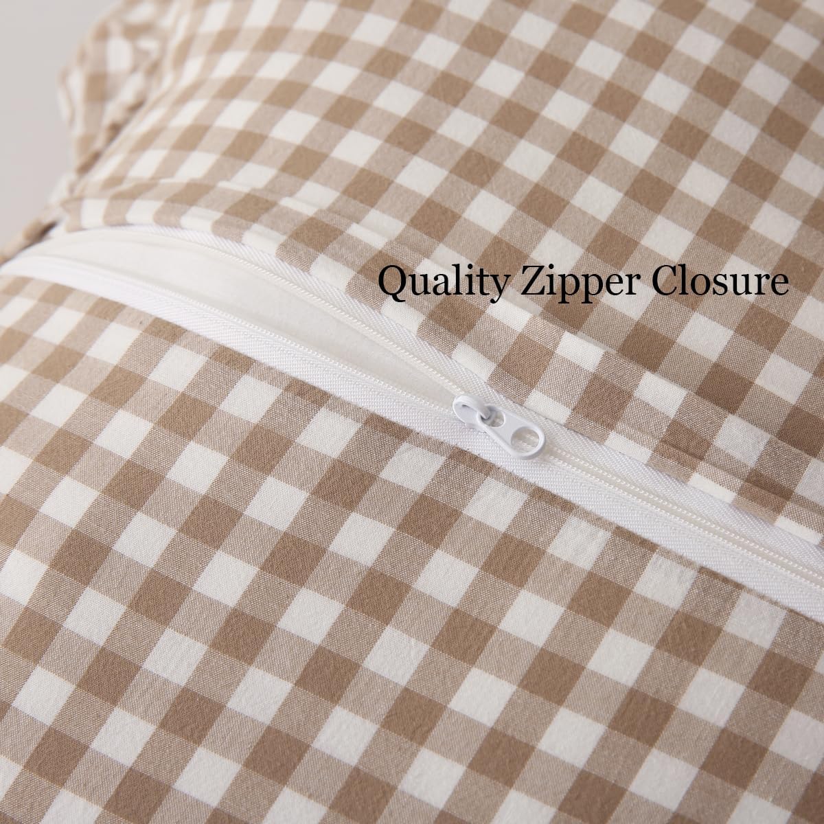 Ashenby 2 Pack Taupe/White Plaid Ruffle Throw Pillow Covers 20"x20", Taupe Plaid, 18.99 Count