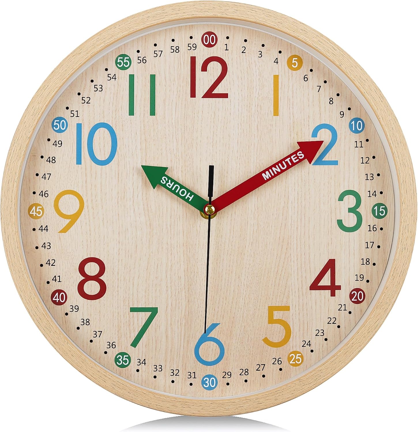 Ashenby 12 Inch Silent Colorful Wall Clock Wood Grain Easy to Read, Diameter: 12"(30 cm), Beige