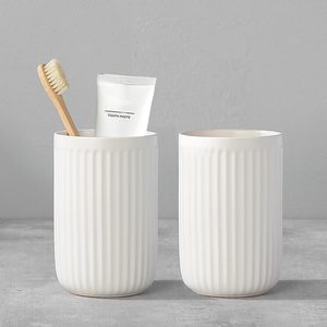 Barleyfield White Toothbrush Holders for Bathrooms - 2 Cups Ceramic Toothbrush Toothpaste Holders Set