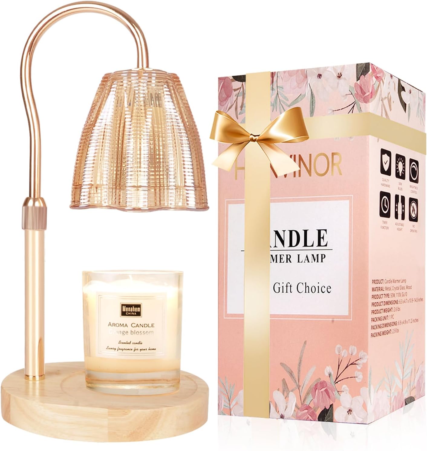 VelloHome Candle Warmer Lamp with Timer, Home Decor, Birthday Gifts for Women Mom, 2.6 pounds, Amber
