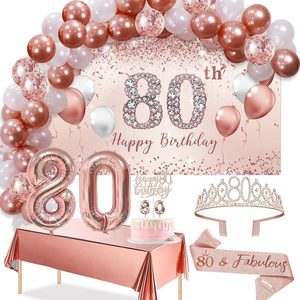 Aldernest Rose Gold 80th Birthday Decorations Balloon Arch Set for Women, Rose Gold, Pink, 78