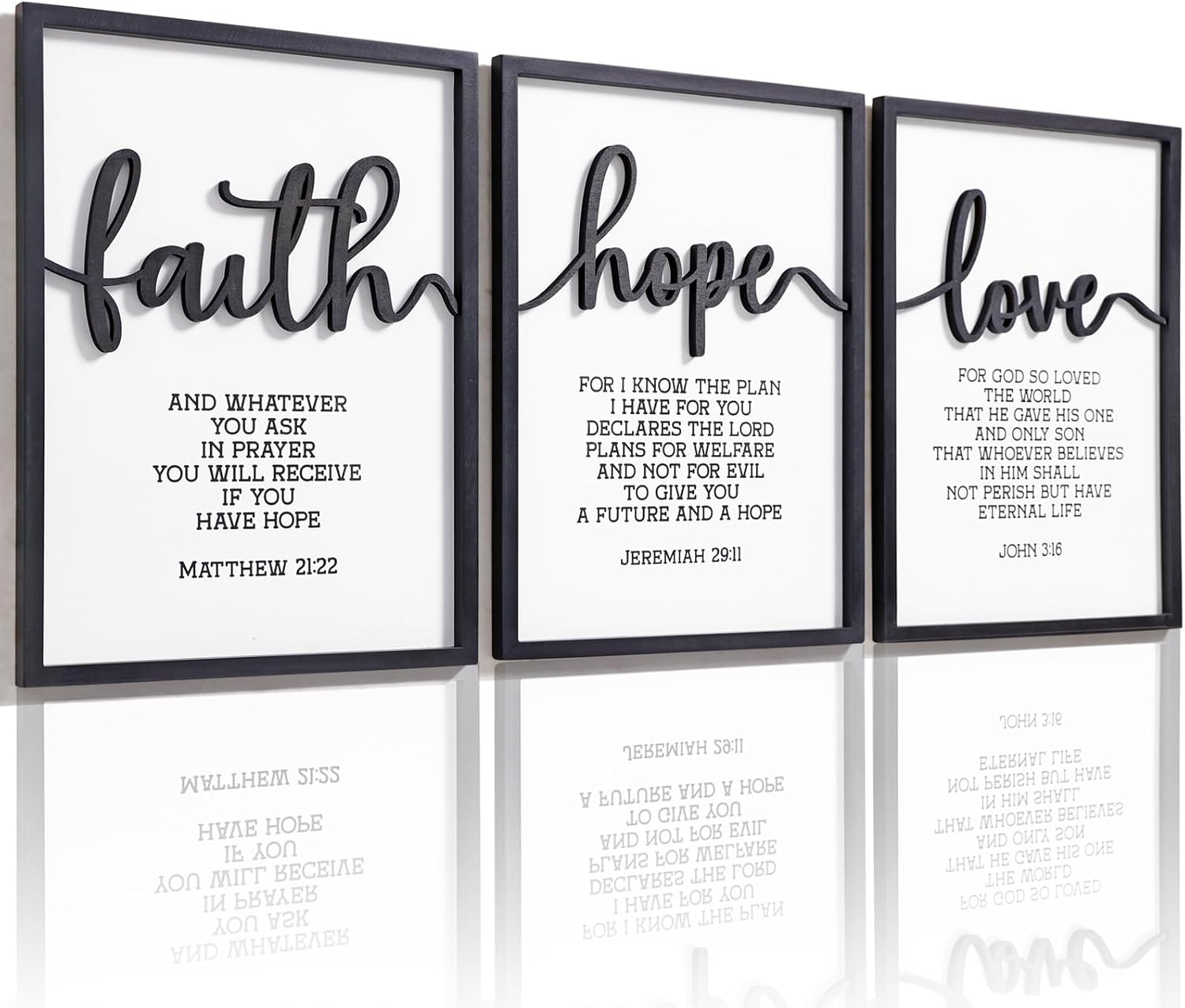 Aldernest 3D Wood Faith Hope Love Wall Decor, 16"L x 12"W