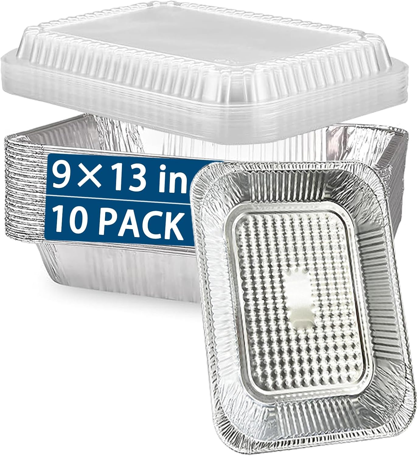 Ashenby 10 pack 9''x 13''Disposable Aluminum Baking Pans with Lids, 0.49 kg, Silver