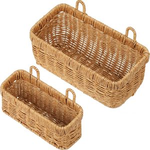 Ashenby 2 Pcs Woven Hanging Wall Baskets for Storage with 4 Hooks, 1.2 pounds, Light Brown
