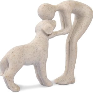 Rowanmere Abstract Person and Dog Head-to-Head Figurine Sandstone, 0.32 kg