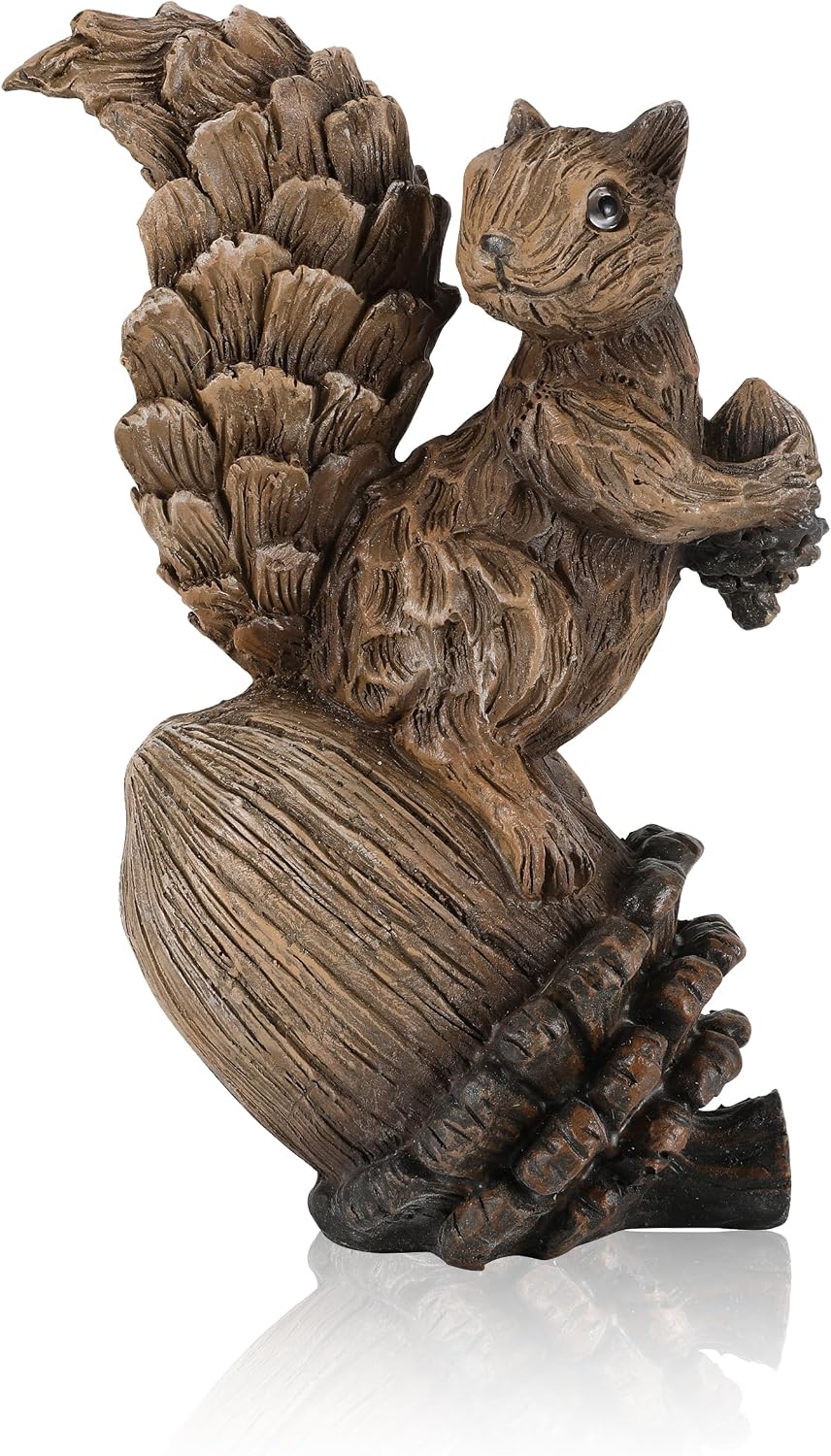 Cedarmoss Handcrafted Resin Squirrel Figurine on Pinecone - 8'' Woodland Animals Statue for Fall Winter Spring Summer Christmas Decor