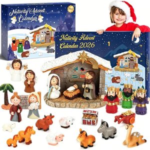 Aldernest Nativity Advent Calendar 2026 for Kids - 24 Days of Nativity Set for Kids, Blue