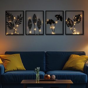 Oakmere 4 PCS Black Metal Wall Decor Framed with LED Lights, 16x11 Line DéCor, 3 pounds
