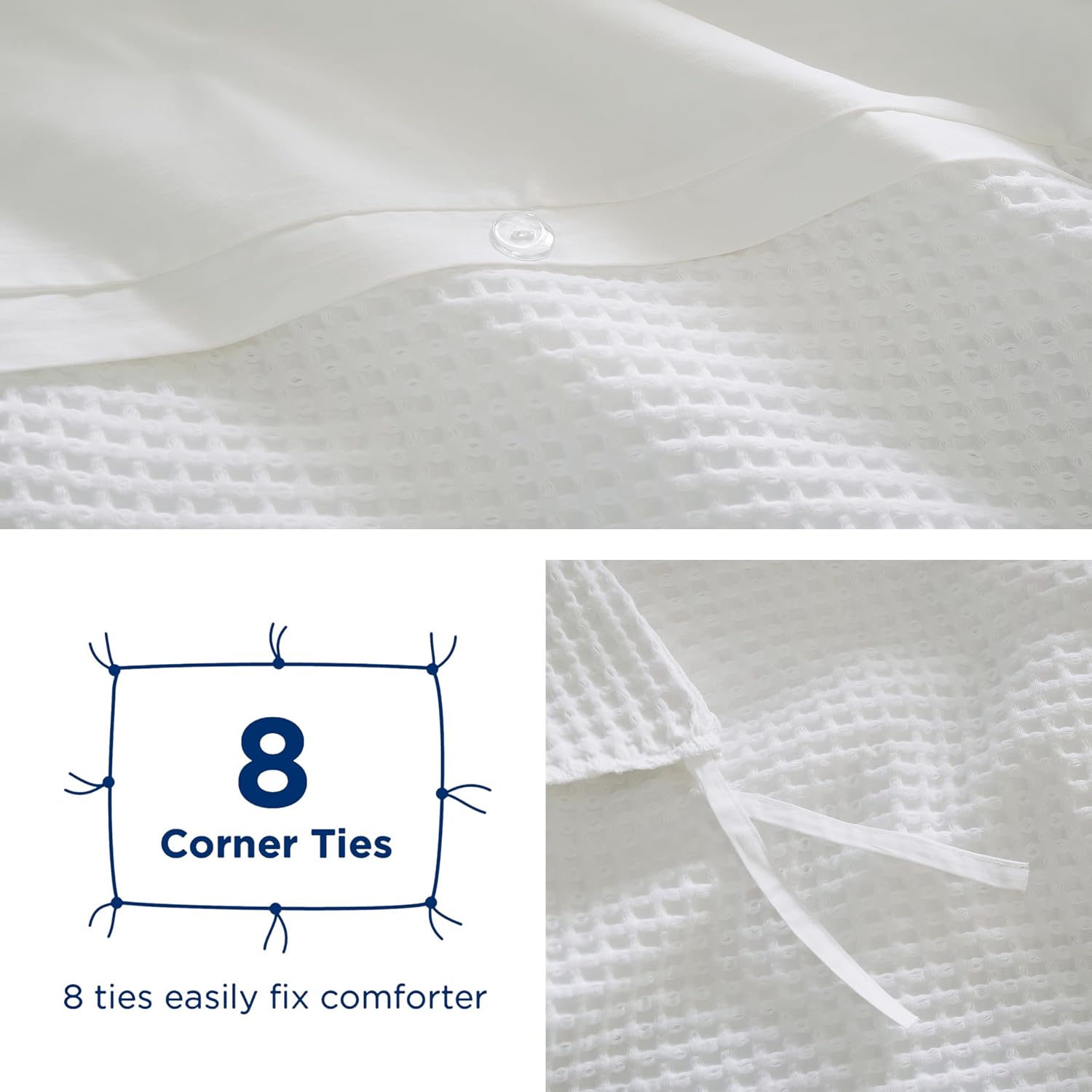 Aldernest 2Pcs 100% Egyptian Cotton Waffle Duvet Cover Set Twin 68 x 90, White, 1.88 kg, Bright White