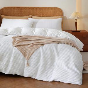Aldernest 2Pcs 100% Egyptian Cotton Waffle Duvet Cover Set Twin 68 x 90, White, 1.88 kg, Bright White